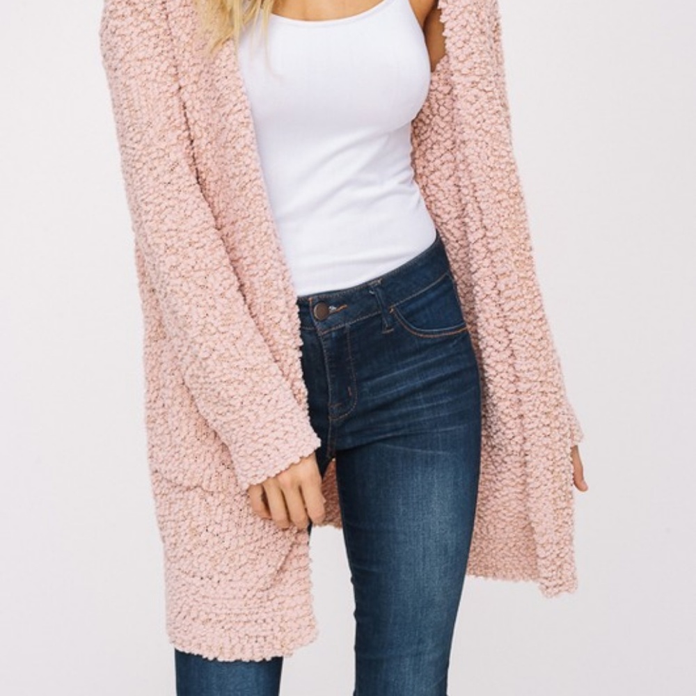 LAST NEW Blush Pink Popcorn Fuzzy Cardigan - Picture 3 of 4